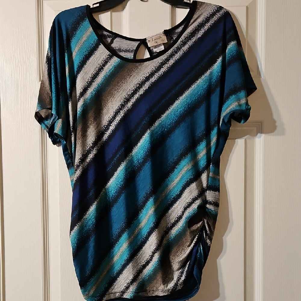 Lavish Diagonal Striped Navy And Teal Blues and Black Women's Top